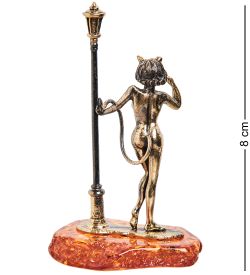 Народные промыслы AM- 381 Фигурка «Кошечка под фонарем» (латунь, янтарь)