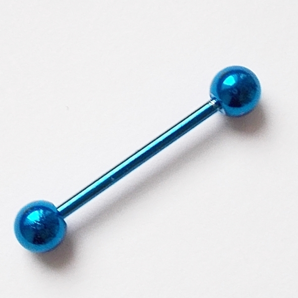 Штанга для пирсинга языка с шариком 15х1,6х6 мм. Медицинская сталь, цветное анодирование. Синяя. 1 шт.