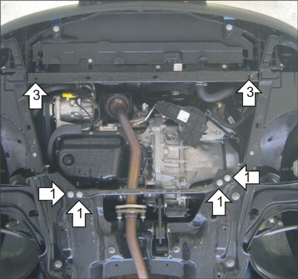 Усиленная защита Motodor картера двигателя, кпп. 2 мм, сталь. для Citroen C3 Picasso 2009-2014,Peugeot 207 2006-2012 арт.01609