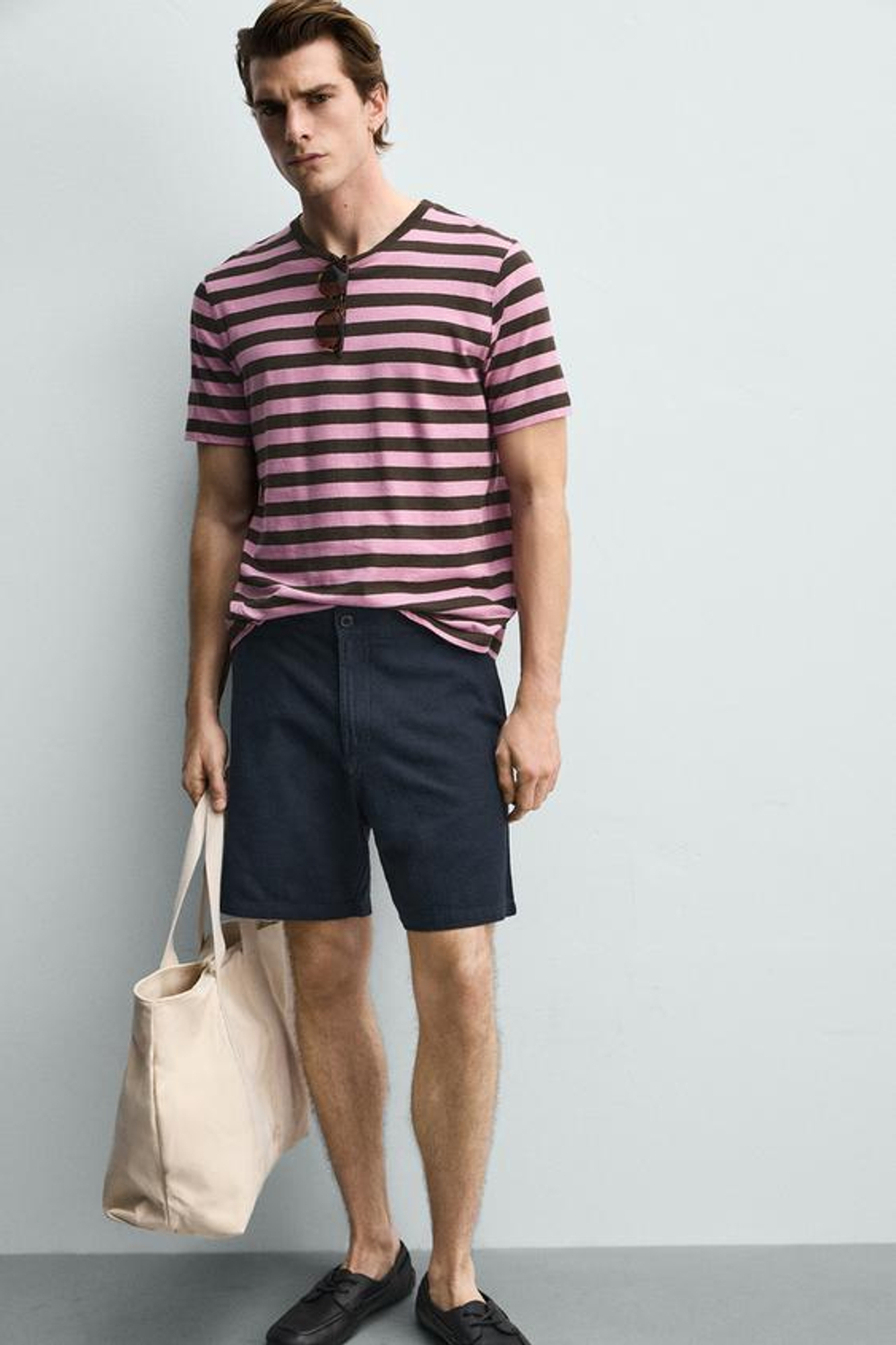 ZARA ШОРТЫ REGULAR FIT ИЗ РЕЛЬЕФНОЙ ТКАНИ, МОРСКОЙ СИНИЙ
