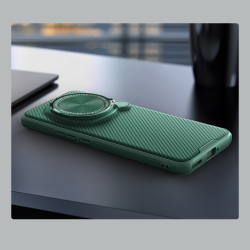 Чехол зеленого цвета (Deep Green) от Nillkin с металлической откидной крышкой для камеры на смартфон Huawei Honor Magic 6 Pro, серия CamShield Prop Case