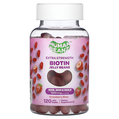 Human Beanz, жевательные мармеладки с биотином, со вкусом клубники, 120 мармеладок (2500 мкг в каждом мармеладке)