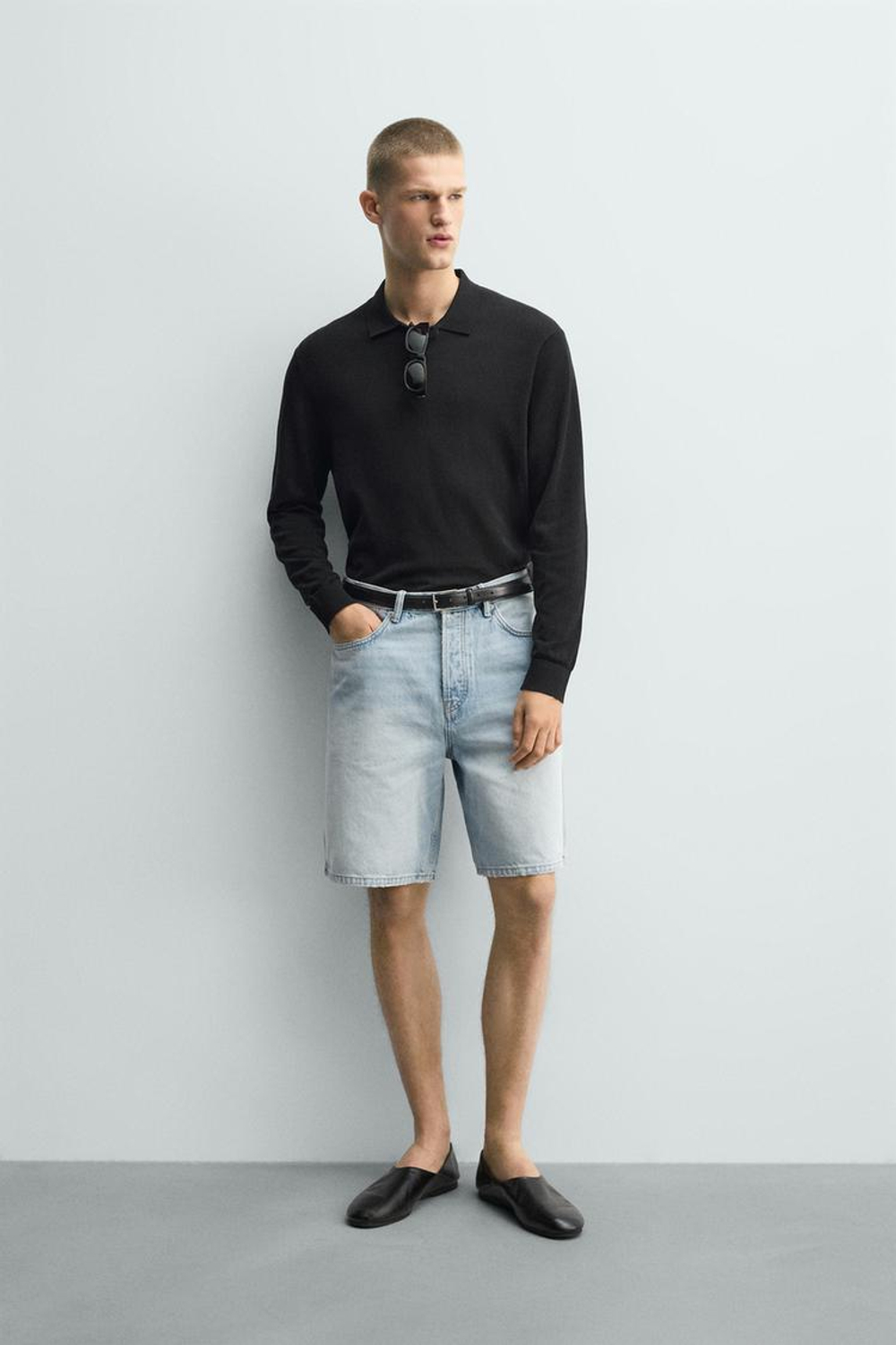 ZARA ДЖИНСОВЫЕ БЕРМУДЫ STRAIGHT FIT, ГОЛУБОЙ
