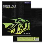 Тетрадь 36 л., А5, клетка, Alingar "Sport car", скрепка, второй блок 60г/м2, мелованный картон (стандарт), 4 дизайна в пленке т/у