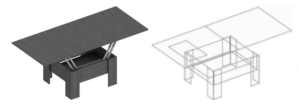 Стол трансформер + МЕХАНИЗМ (рич блэк), ЛДСП, Велес