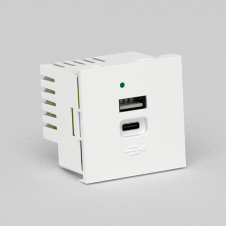 USB зарядное устройство,  4.2A ,  Type A + C,  2 мод.,  бел. (45х45мм)
