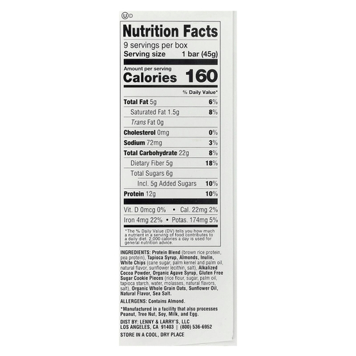 Lenny & Larry's, The Complete Cookie-Fied Bar®, печенье и крем, 9 батончиков, 45 г (1,59 унции)