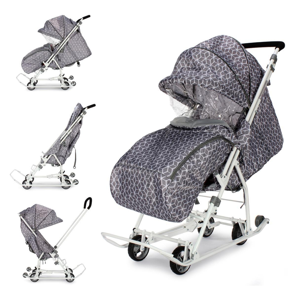 Санки-коляска "Наши Детки 3-1К" с ромбиками серый