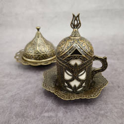Кофейный набор "Lale" на 2 персоны с лукумницей и подносом/ACAR. Турция (бронзовый)