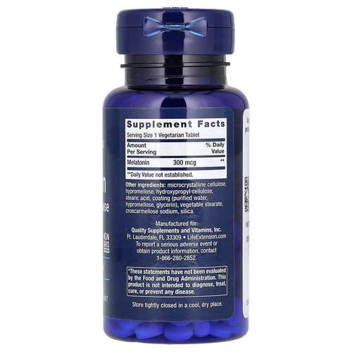 Life Extension, Мелатонин, 6-часовое высвобождение, 300 мкг, 100 растительных таблеток