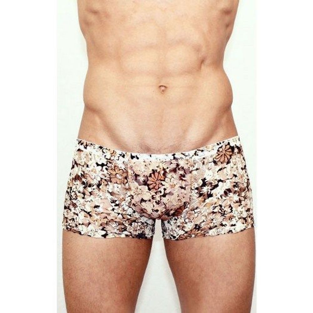 Мужские трусы боксеры бежевые с цветами Romeo Rossi Boxer RR00228