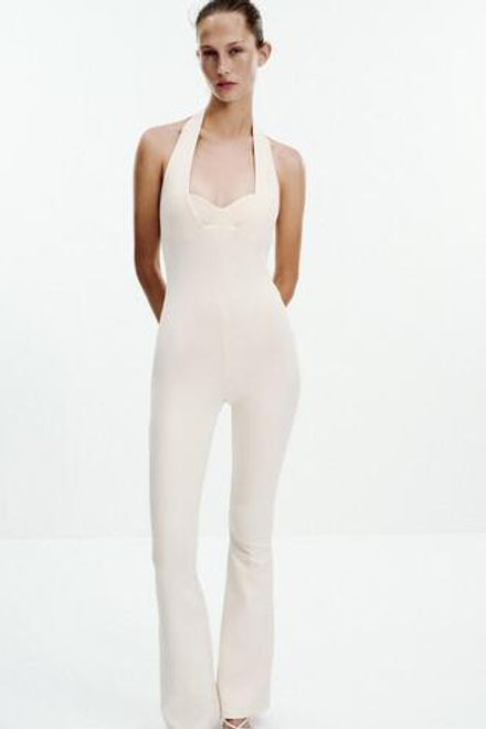 ZARA КОМБИНЕЗОН INTERLOCK FLARE, ЭКРЮ