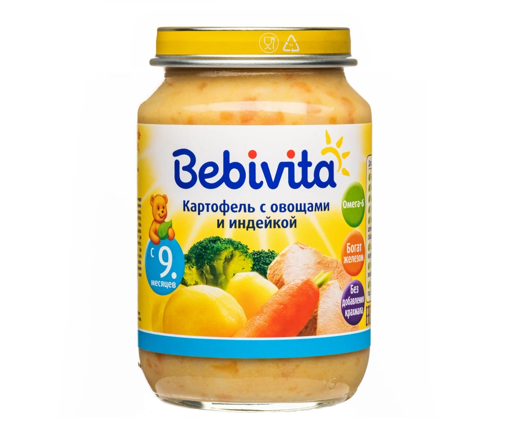 Пюре Bebivita Картофель-овощи-индейка с 9 мес 190 г