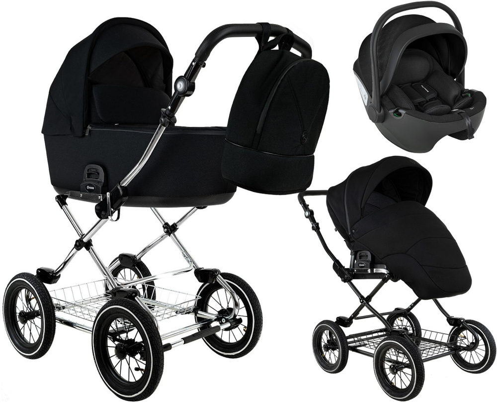 Детская коляска Roan Bass Next Classic d12 2.0 3 в 1 с автокреслом Pituso Baesa Pro Black BNC/85/2 Caviar/Black/руч.Cappuccino