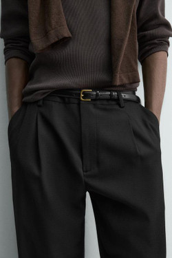 ZARA БРЮКИ ИЗ ШЕРСТИ С ЗАЩИПАМИ, ЧЕРНЫЙ