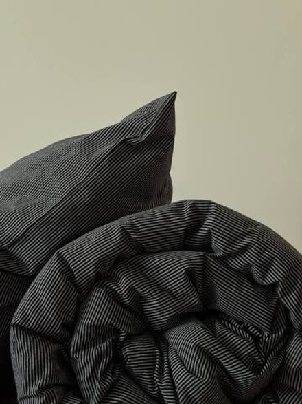 КПБ 2 сп с простыней на рез. 160х200 ВАРЕНЫЙ ХЛОПОК "Серо-черная мелкая полоса"