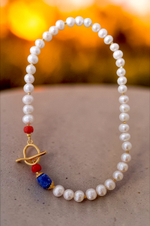 Бусы из крупного жемчуга с камнями, премиальное золочение