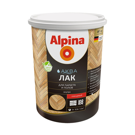 Лак паркетный Alpina Аква, акриловый, глянцевый, 0,9 л