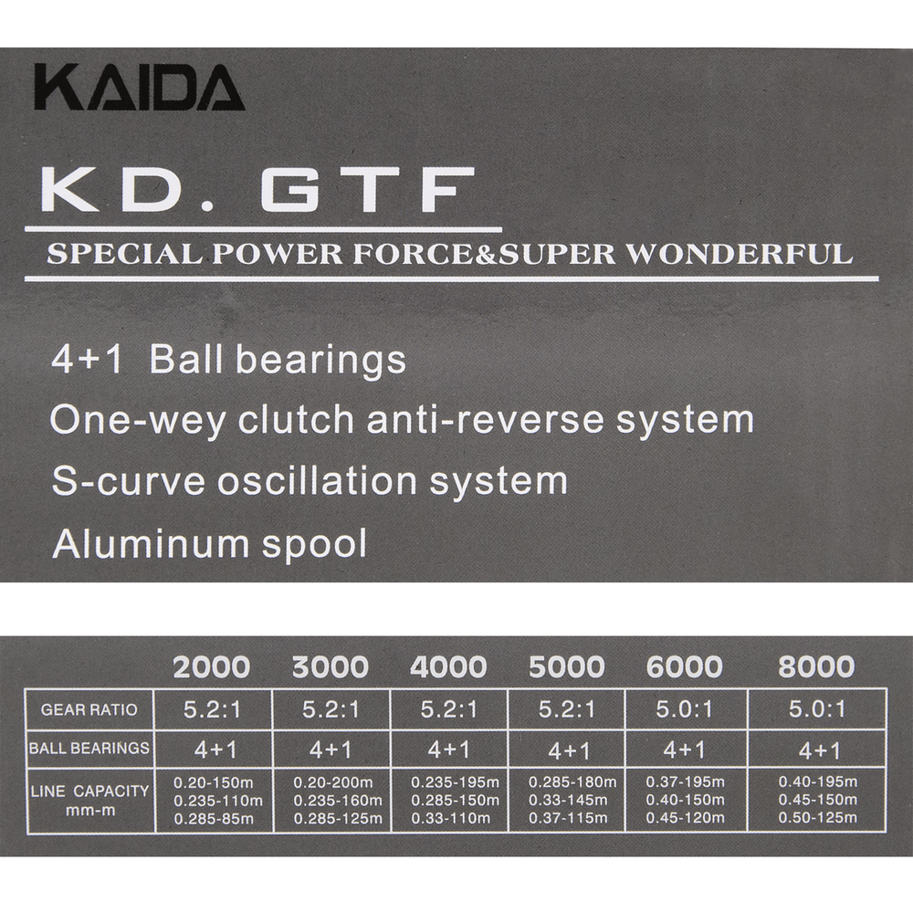 Катушка безынерционная Kaida KD.GTF G002-20A (2000, 4+1BB, мет. шпуля)