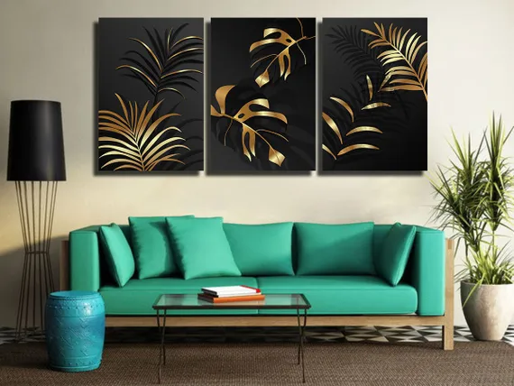 Модульная картина "Триптих золотых листьев"