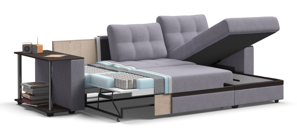 Угловой диван Атланта НПБ Рогожка Мальмо платина