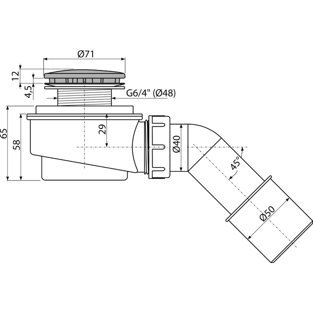 Сифон для душ.поддона сниженный 50*40 A471CR-50/AG210252150 ALCAPLAST/Alcadrain