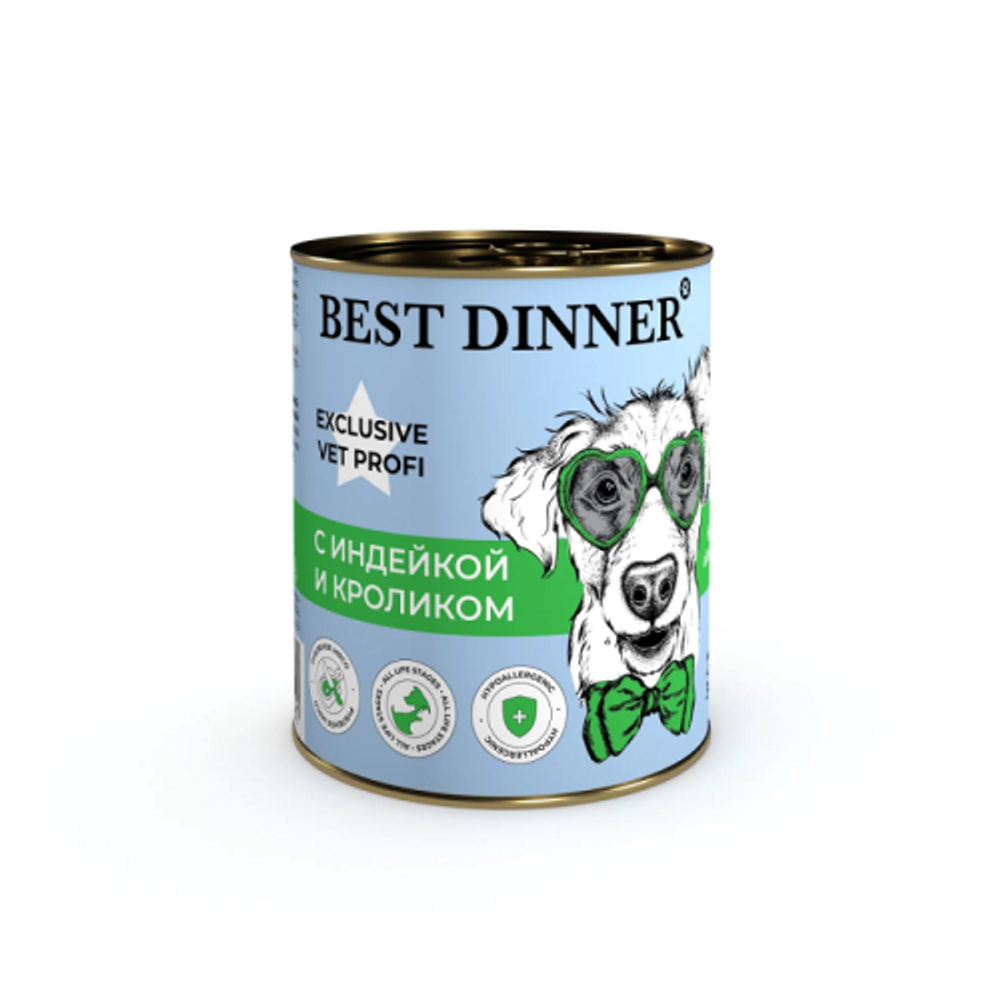 Best Dinner Vet Profi Hypoallergenic Exclusive консервы для собак &quot;Индейка/кролик&quot;, 0,34 кг