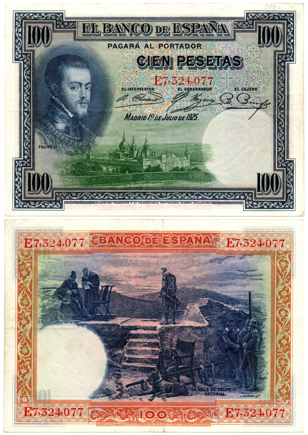 Банкнота 100 песет - Испания 1925 год - Филип II