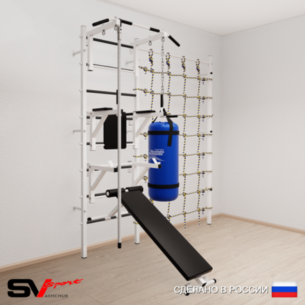 Шведская стенка Sv Sport 59010 (Турник стандарт/Брусья/Стойка/Скамья/Канат/Цепь/Мешок 15кг/Канатный лаз)
