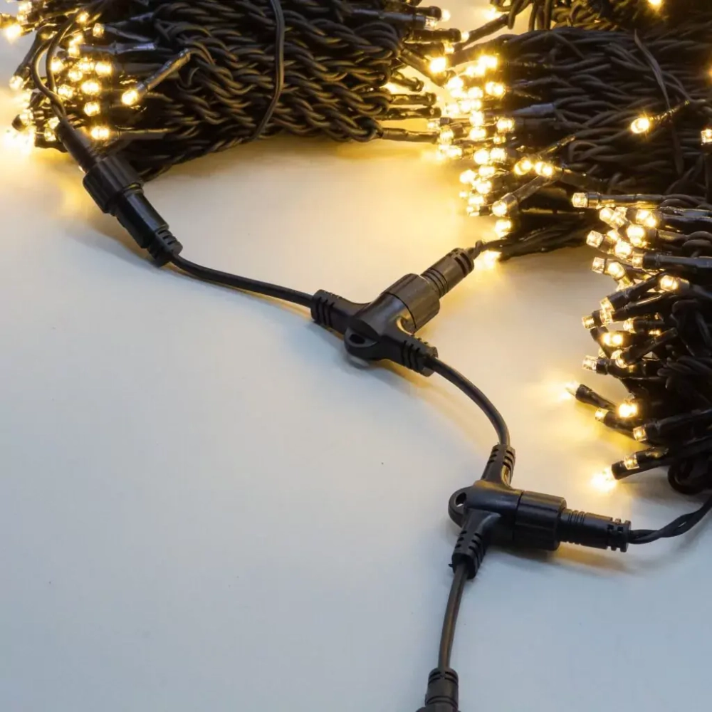 Комплект гирлянды на деревья 60 м., 3 луча по 20 м., 24V, 600 теплых-белых LED ламп, статика, черный каучук, IP54, LTC (ECO600-11-1WW)
