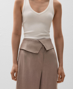 Oysho Брюки с отворотом на талии из 100% льна, бежевый