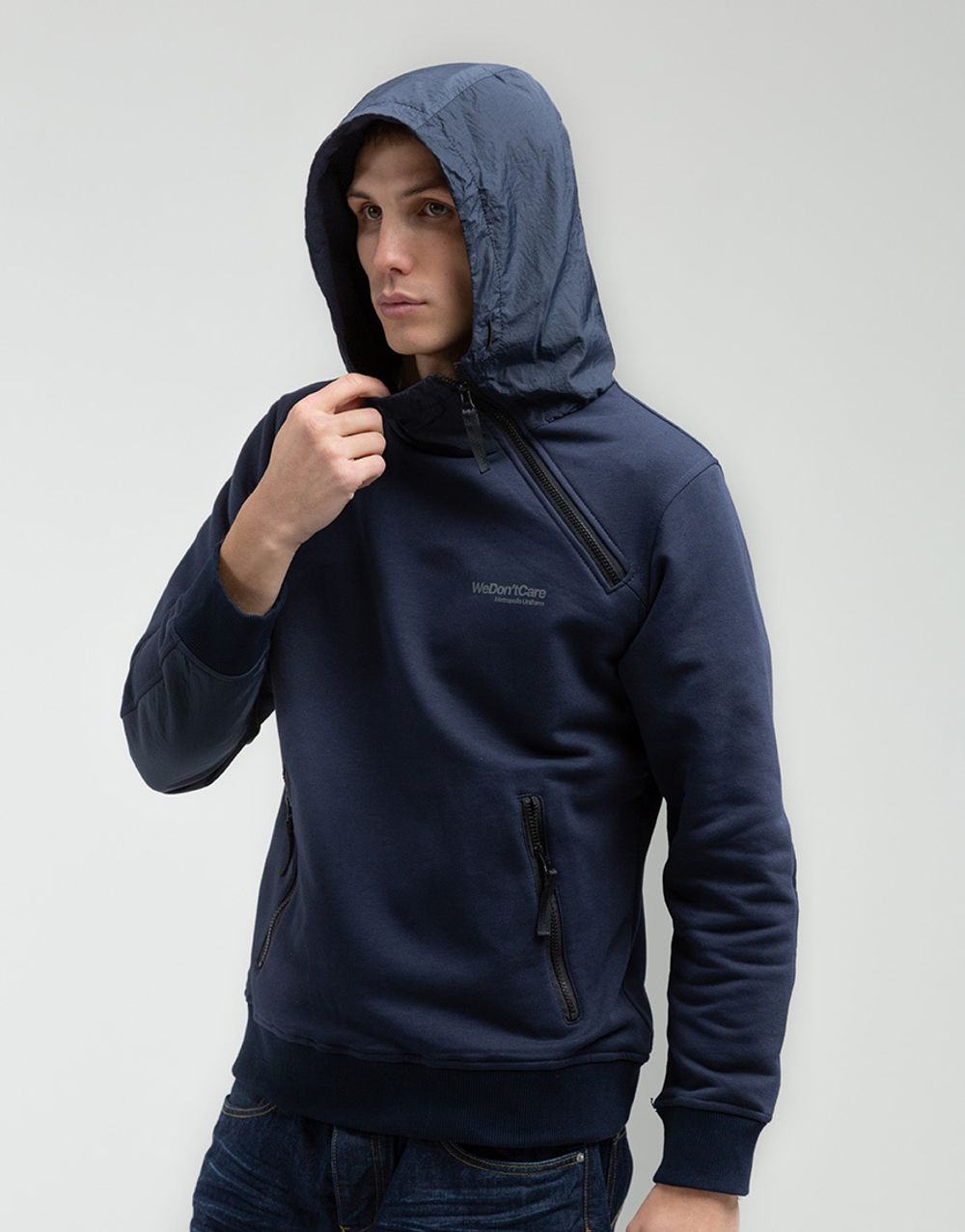 Худи We Don’t Care Diagonal Zip Hoodie Navy