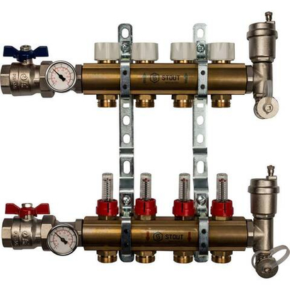 STOUT  Распределительный коллектор из латуни с расходомерами 4 вых.