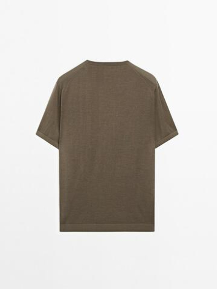 Massimo Dutti Трикотажная футболка с коротким рукавом, хаки