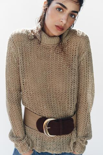 ZARA РЕМЕНЬ ИЗ РАФИИ И СПИЛКА, КОРИЧНЕВЫЙ