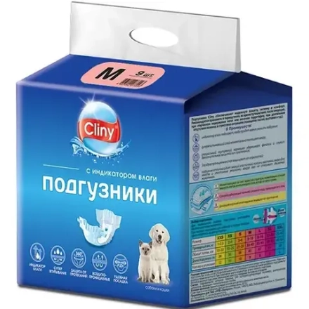 CLINY Подгузники для кошек и собак 5-10 кг размер M 9 шт