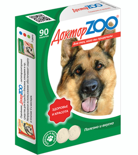 Доктор Зоо для собак Здоровье и красота с L-карнитином 90таб.