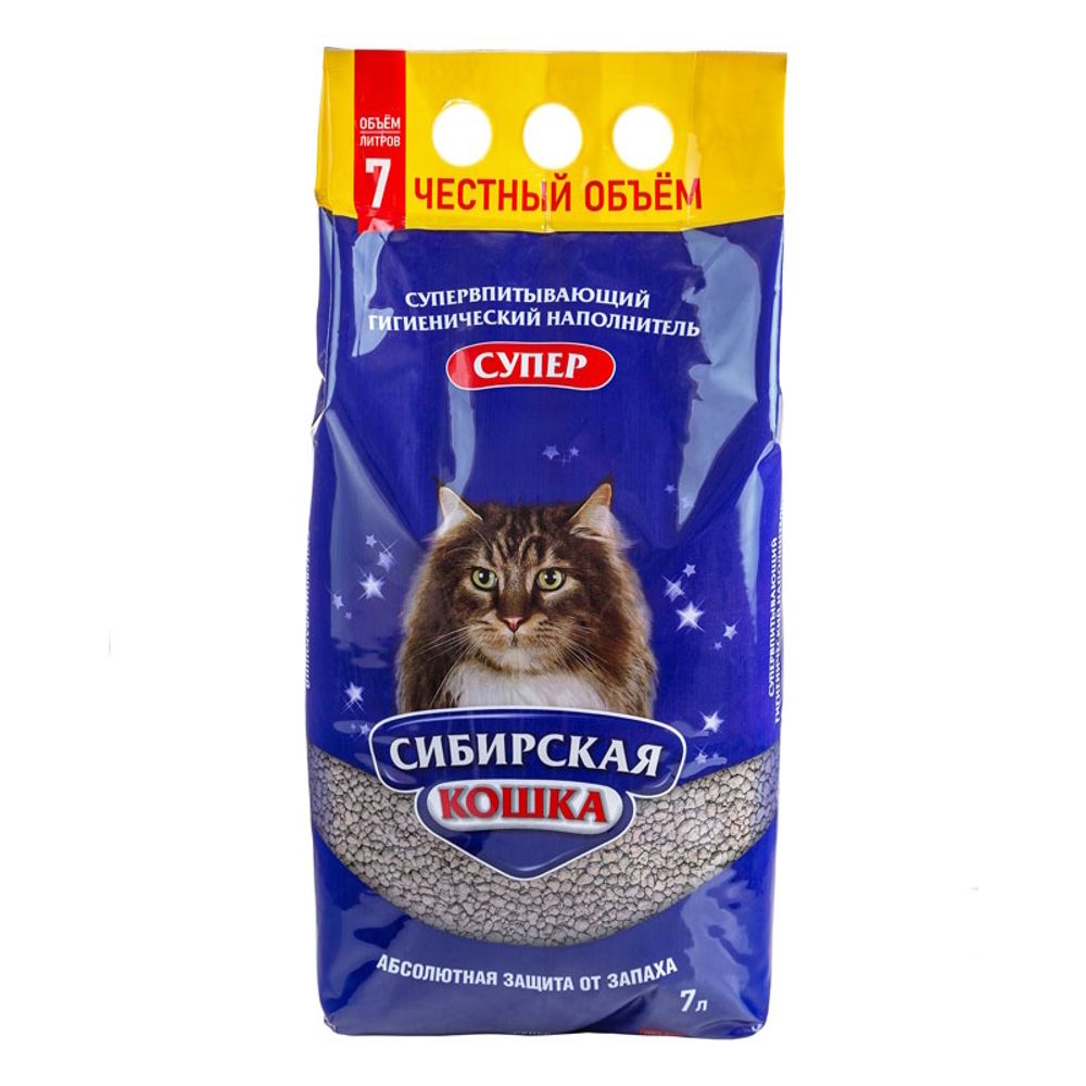 Наполнитель для кошачьего туалета, Сибирская Кошка "Супер", комкующийся Наполнитель для кошачьего туалета, Сибирская Кошка "Супер", комкующийся