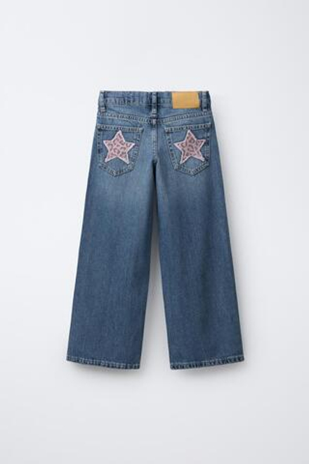 ZARA ДЖИНСЫ WIDE LEG С НАШИВКАМИ, СИНИЙ