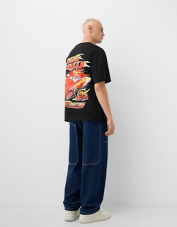 BERSHKA Футболка с принтом McQueen, черный