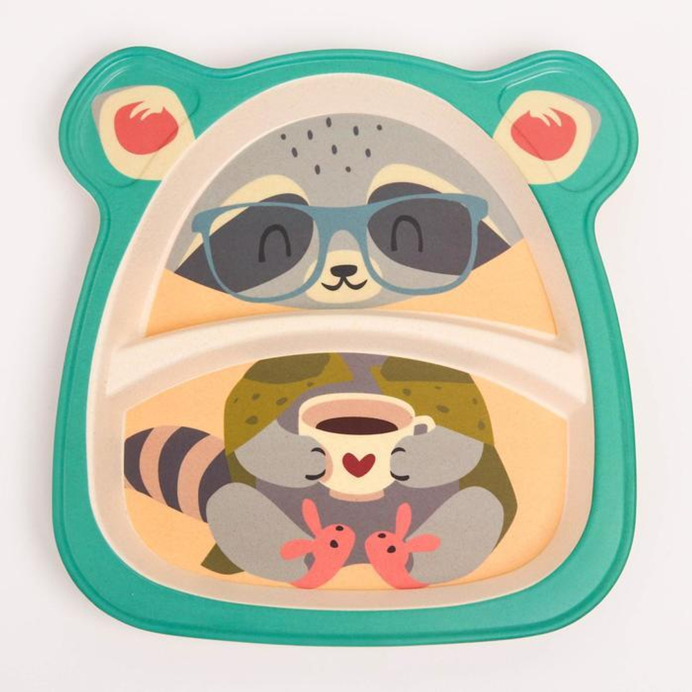 7063557 Набор бамбуковой посуды «Енотик», тарелка, миска, стакан, приборы, 5 предметов