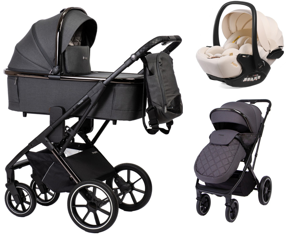 Детская коляска Peppy Tecla 3 в 1 с автокреслом Verona Beige Shadow Antrazit Chrome Edition Графитовый