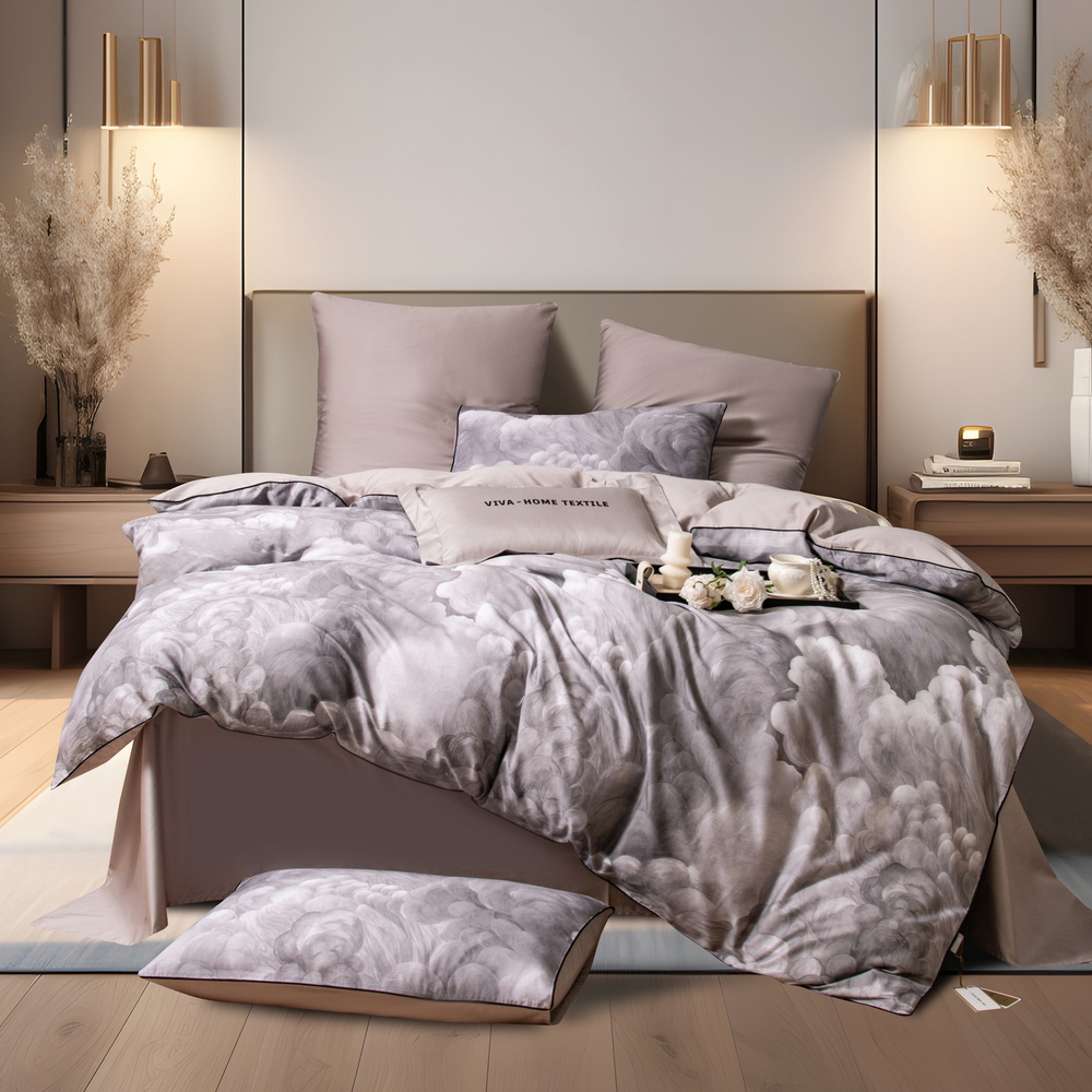 КПБ Сатин Премиум на резинке CPAR054, Евро, 4 наволочки, простынь 160*200*30