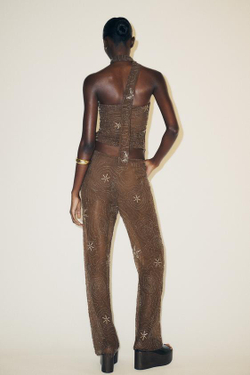 ZARA БРЮКИ С БУСИНАМИ И ПАЙЕТКАМИ, ШОКОЛАДНЫЙ