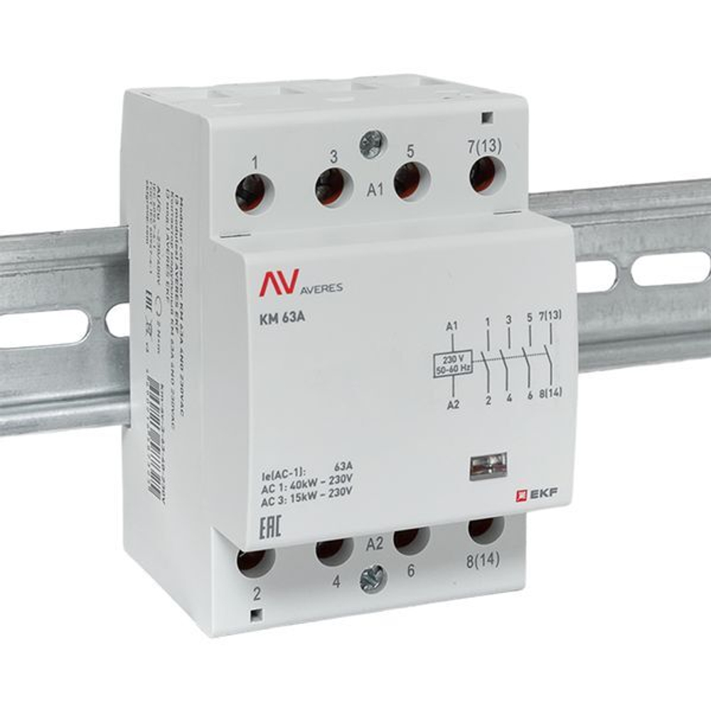 Контактор модульный EKF km-av-3-63-40-230V
