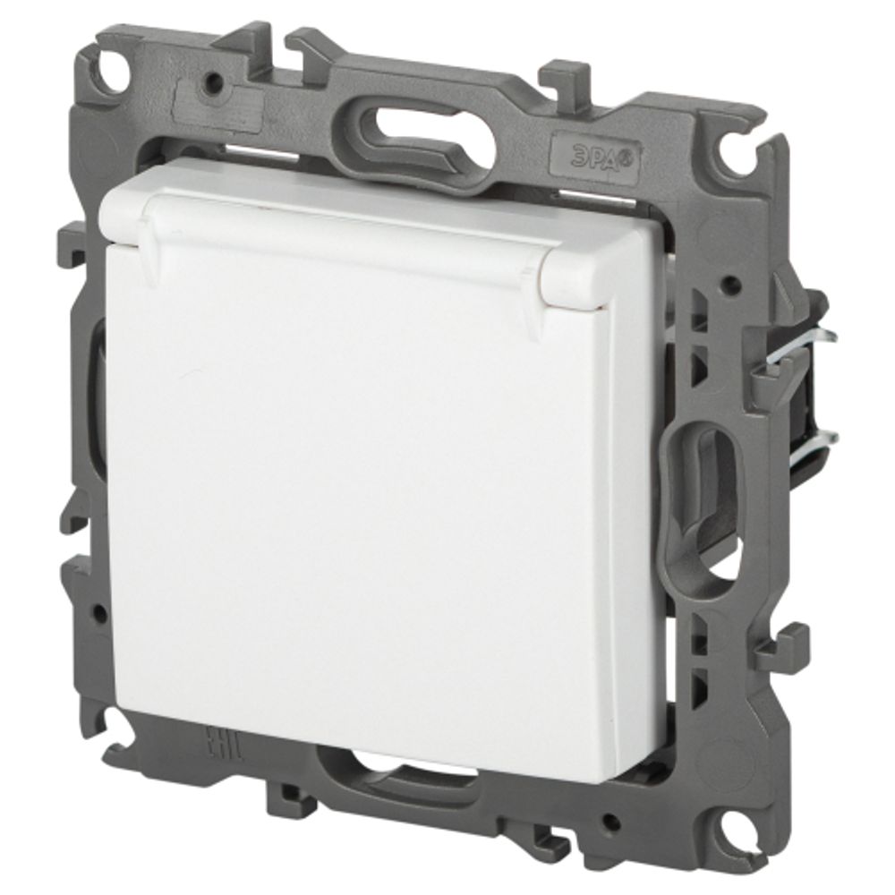 Розетка ЭРА Серия 12 12-2103-01М 2P+E Schuko со шторками с крышкой 16А-250В белый матовый