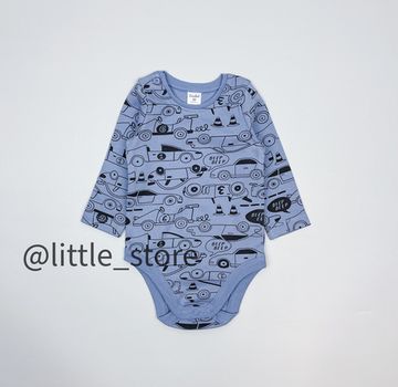 Боди хлопковое "Быстрые машинки" серо-голубое