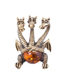 Народные промыслы AM-3850 Фигурка «Дракон Горыныч» (латунь, янтарь)