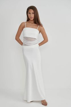 Топ из атласа с сеткой  кремового цвета