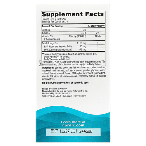 Nordic Naturals, Ultimate Omega®-D3 2X, отличный лимон, 60 мягких таблеток